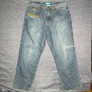 Vintage‎ Rocawear Denim Co Jeans Blue Wash Baggy Fit Mens 38x32 Embroidered